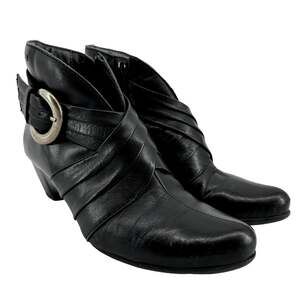 Pikolinos Ankle Boots Leather Pleated Buckle Almond Toe Heeled Black 5